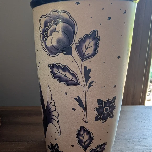 Starbucks Rare Mermaid Siren Sailor Tattoo Blue Ceramic Travel Tumbler - Picture 2 of 9